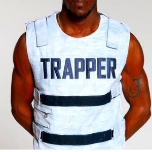 Men's Trapper Denim Military Vest - Light Wash